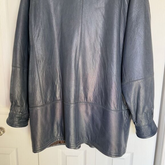 Vintage Friitala Blue Leather Bomber Jacket Size 14 - Picture 14 of 16